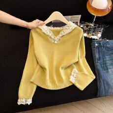 批发实拍法式蕾丝花边拼接<b class='q'>针织衫</b><b class='q'>打底衫</b>女秋冬气质独特绝美上衣chic潮