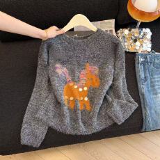 批发实拍小马驹乐园浣熊绒<b class='q'>兔毛</b>梦幻毛针织衫冬内搭<b class='q'>毛衣</b>外套女上衣chic