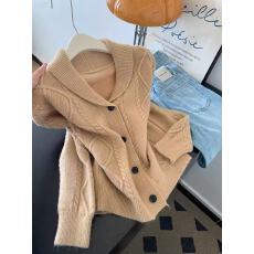 批发卡其色青果领长袖针织开衫毛衣<b class='q'>外套女</b>士慵懒风外穿韩系上衣小个子