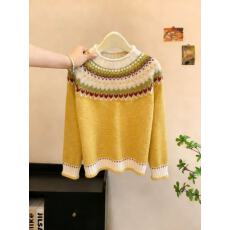 批发<b class='q'>黄色</b>复古费尔岛毛衣女春秋冬新款设计感慵懒风加厚宽松针织衫chic