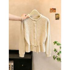 批发韩系重工复古下摆系带收腰设计保暖毛衣女秋冬针织长袖上衣chic