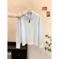批发实拍淡蓝时光~立领条纹拉链设计<b class='q'>毛衣</b>春秋新款针织外套上衣<b class='q'>女</b>chic