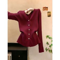 批发实拍高级红毛衣开衫女针织外套洋气收腰显瘦过年喜庆上衣chic