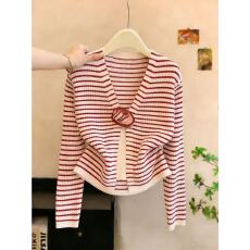 批发实拍多巴胺条纹控早春氛围感假两件针织衫韩系设计感条纹上衣chic