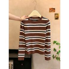 实拍美拉德咖色条纹翻领套头毛衣女春季百搭羊绒混纺针织衫chic