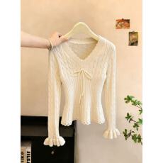 批发实拍纯欲辣妹羊毛镂空肌理绑带纯欲韩系针织打底衫内搭上衣ins