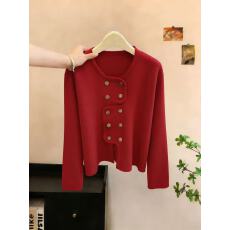 批发实拍法式小香风浣熊绒<b class='q'>毛衣</b>外套女春高级感红色短款针织开衫chic