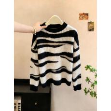批发实拍美式复古马海毛条纹<b class='q'>毛衣</b>女春季慵懒氛围感情侣针织衫外套chic