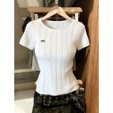 批发实拍轻奢高端货法式排扣镂空冰丝短袖针织衫女夏季新款上衣chic