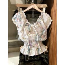 批发实拍法式小资上衣新款夏气质高级感独特漂亮减龄白色蕾丝碎花衬衫