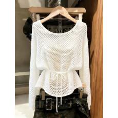 批发实拍韩系白色慵懒冰丝套头罩衫宽松防晒百搭圆领上衣ins