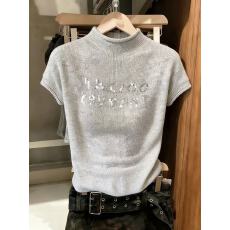 批发实拍灰色立领小飞袖女夏2026新款气质独特漂亮巨好看冰丝针织上衣