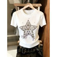 批发实拍重工刺绣千金风显瘦薄款百搭短袖针织上衣女毛衣chic