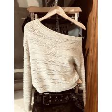 批发实拍针织衫女款2026年新款春韩系穿搭斜肩上衣镂空慵懒风毛衣chic