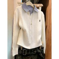 批发实拍翻领拼接针织毛衣春2026新款宽松软糯假两件长袖开衫上衣chic