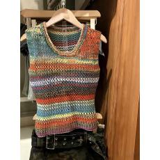 批发实拍设计感彩色条纹针织无袖背心镂空透气舒适上衣叠穿显瘦女chic