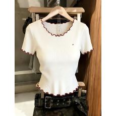 批发实拍韩系木耳边圆领针织衫女夏季新款洋气小个子修身显瘦上衣chic