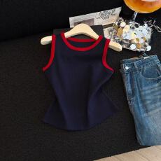 批发实拍撞色吊带背心女内搭打底衫打底修身显瘦无袖上衣外穿针织洋气