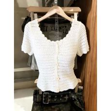 批发实拍<b class='q'>针织</b>衫温柔气质钩花镂空短袖夏季简约显瘦甜美休闲<b class='q'>针织</b>衫chic