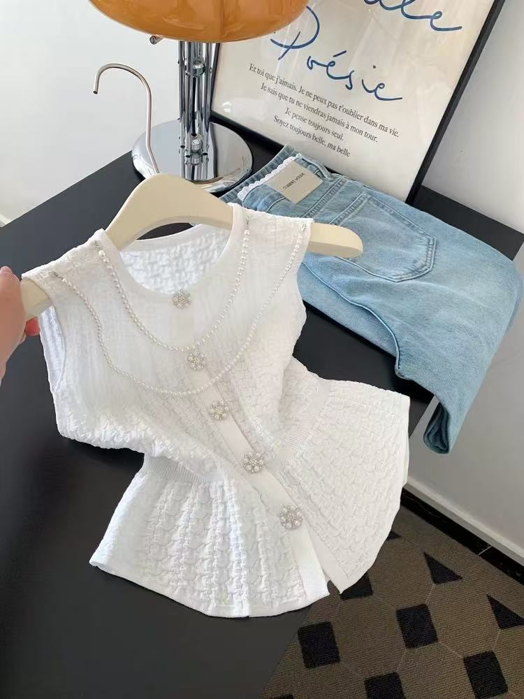 화이트 라운드 넥 디자인 센스 슬립 스택 착용 조끼 여성 인사이드 가져 가라. 수 있습니다. 외출용 핫걸 민소매 맨위 2026 봄 여름