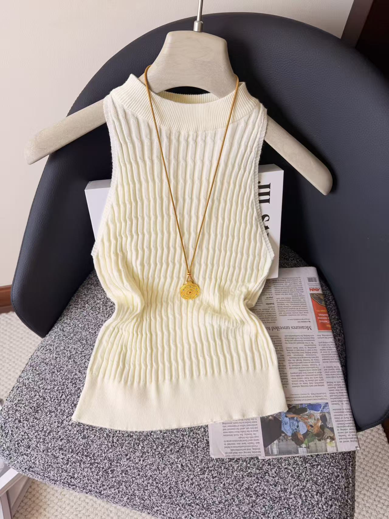 실사 아름다움 라드. 순수한 욕망 바람 디자인 센스 Chic 행침 목 니트 캐미솔 chic