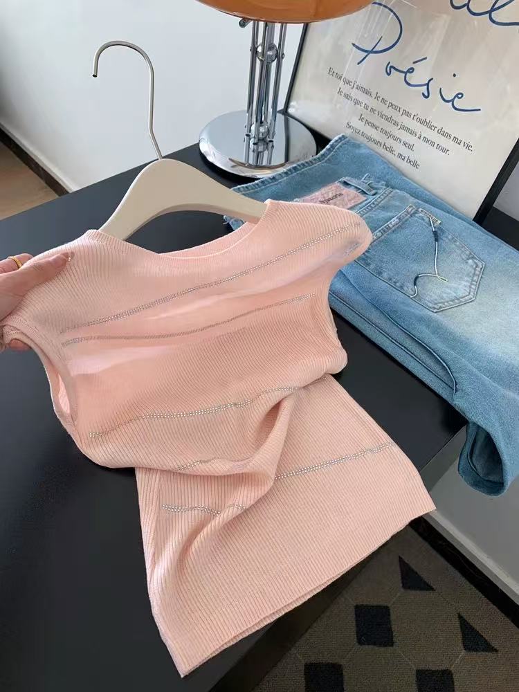 핑크색 라운드 넥 슬립 스택 착용 조끼 여성 인사이드 가져 가라. 수 있습니다. 외출용 핫걸 민소매 작은 키 맨위 2026 새로운