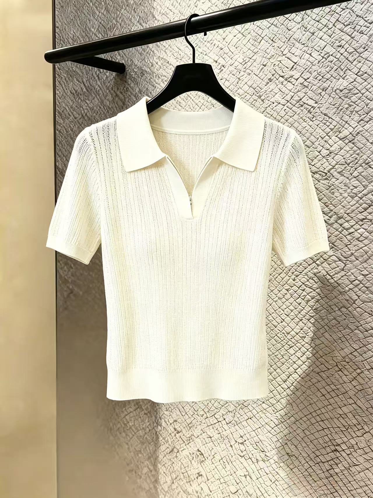 실사 학원 스타일 슬림해 보이는 polo 자카드 니트 스웨터 여성 여름 새로운 다용도 반팔 맨위 chic