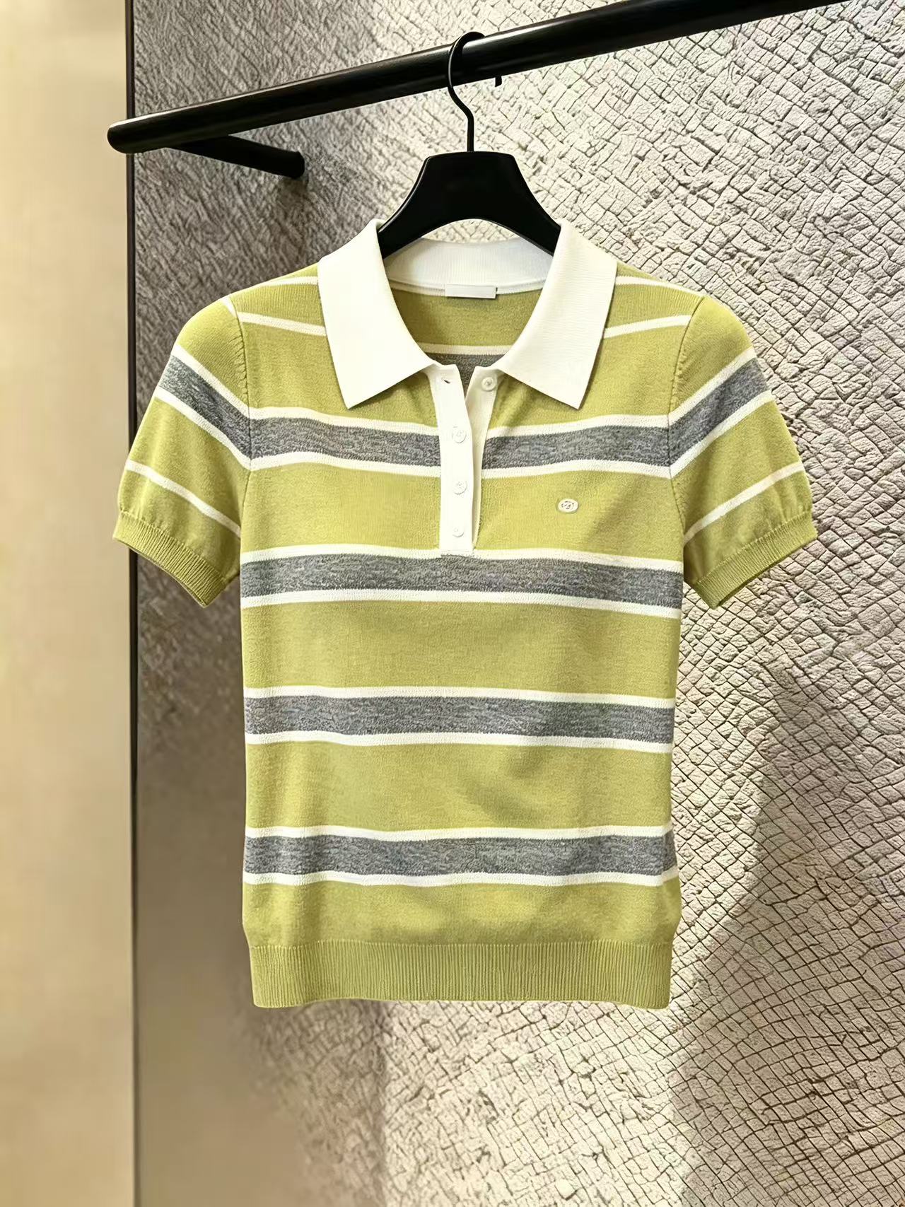 실사 한 스트라이프 POLO 셔츠 여성 여름 새로운 라이 경기 서울 아마 수 슈앙 니트 다용도 맨위 chic