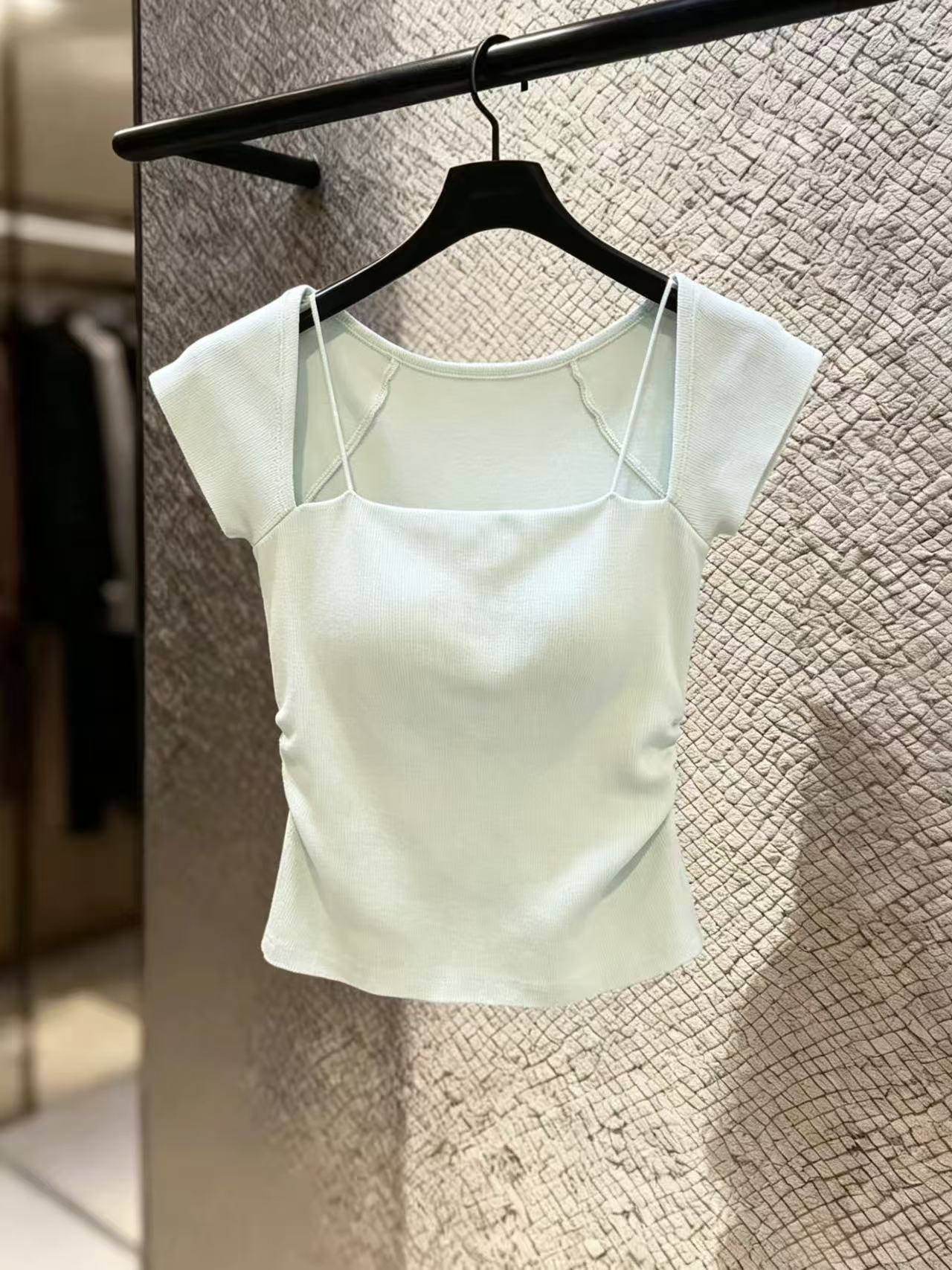 실사 순수한 욕망 바람 광장 칼라 니트 반팔 티셔츠 여름 새로운 프랑스식 고급 센스 작은 날다 소매 쇼트 스타일 맨위 chic