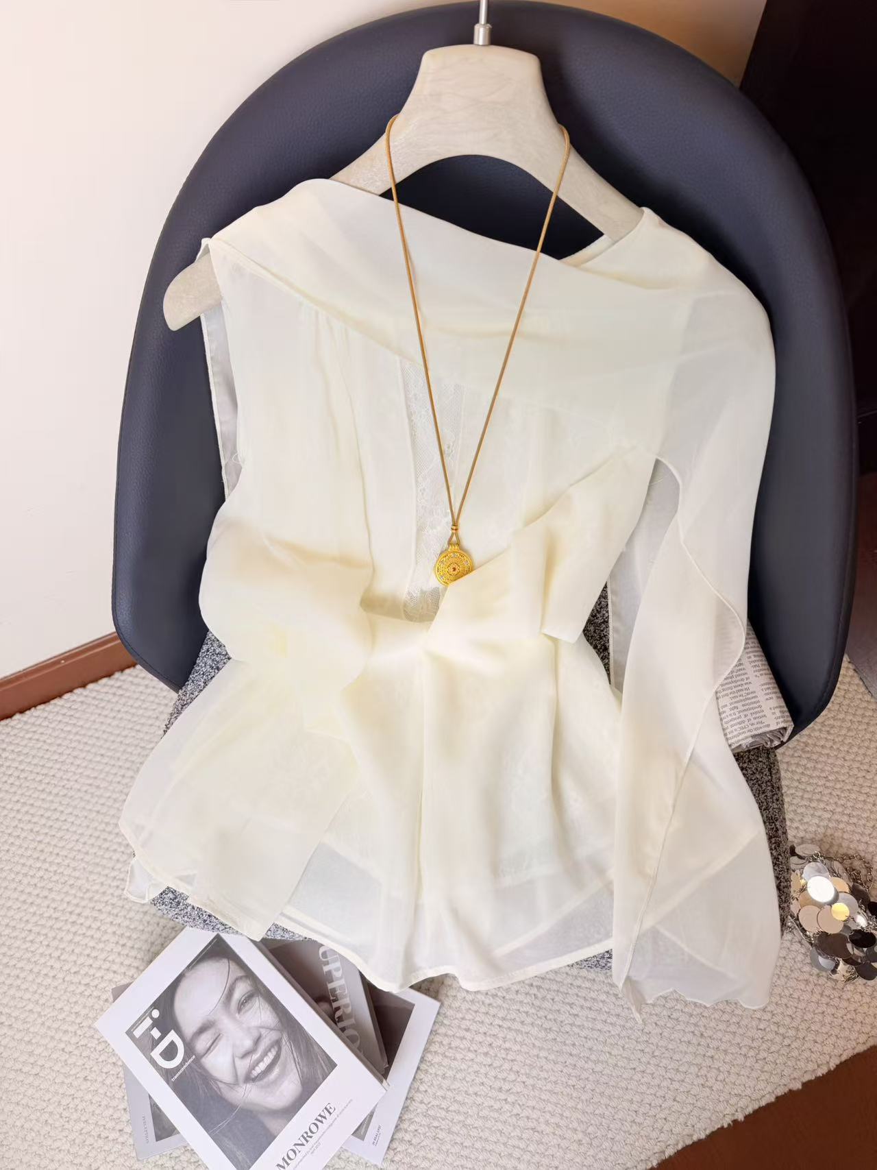 실사 프랑스식 부드러운 바람 우아한 여성 셔츠 여름 고급 센스 루즈핏 쉬폰 톱 chic 순수한 욕망 바람