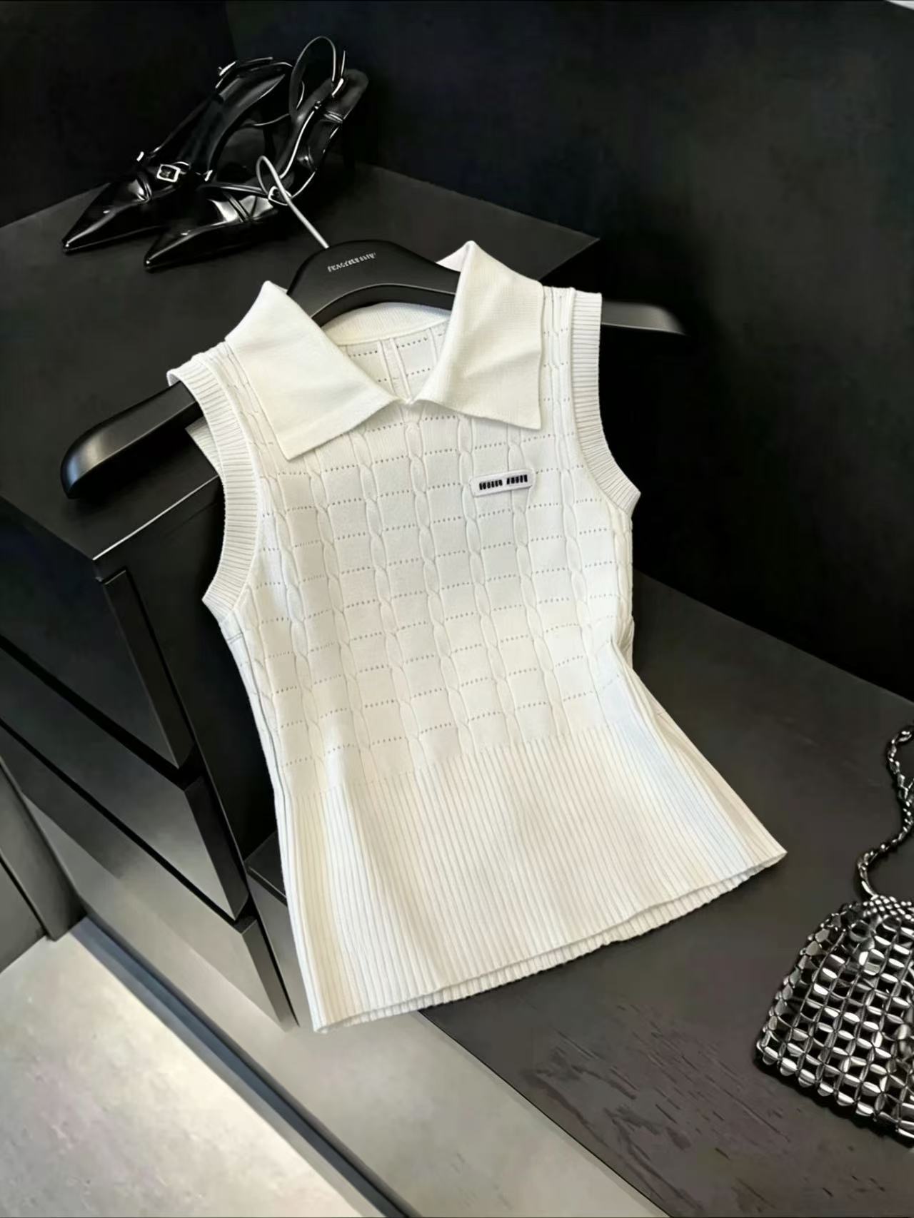 실사 학원 스타일 POLO 칼라 민소매 니트 조끼 여성 여름 섹션 달콤함 얇은 스타일 맨위 chic