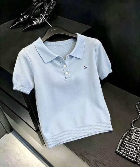 실사 학원 스타일 품격 POLO 칼라 파란색 반팔 티셔츠 여성 여름 새로운 핫걸 다용도 몸매 가꾸기 맨위