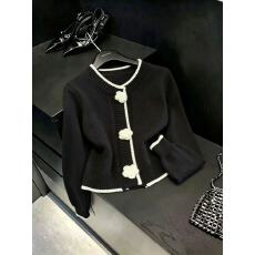 批发实拍小香风气质毛衣外套女秋冬修身短款山茶花<b class='q'>针织</b>衫开衫上衣