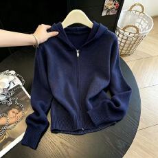 批发实拍露思同款针织衫连帽卫衣<b class='q'>女</b>秋设计感休闲韩系短款开衫外套上衣