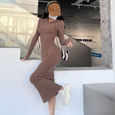 批发性感辣妹休闲女秋冬卫衣裙包臀过膝<b class='q'>连衣</b>裙女连帽长袖打底显瘦<b class='q'>长裙</b>