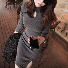 批发时尚超火韩版女装修身显瘦性感春秋打底裙<b class='q'>夜店</b>包臀开叉气质<b class='q'>连衣裙</b>