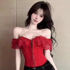 批发法式性感蕾丝花边一字肩抹胸吊带背心女春夏新款收腰鱼骨<b class='q'>塑</b><b class='q'>身</b>胸衣