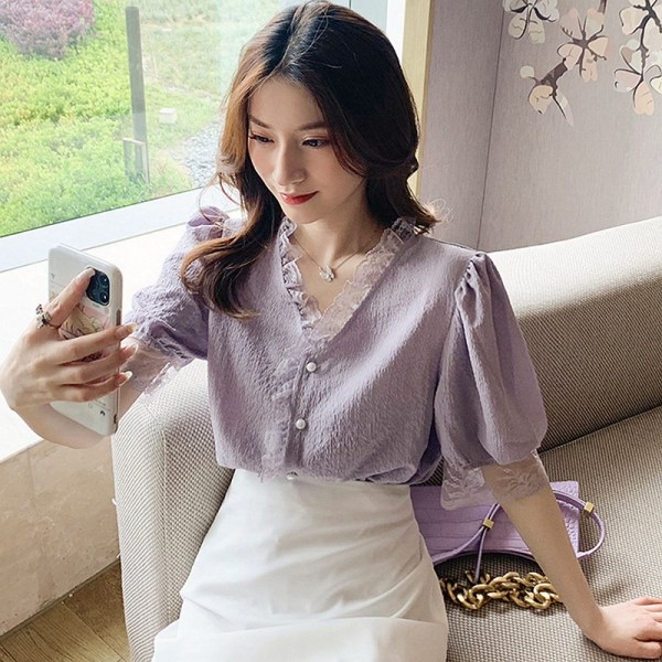 외국 가스 달콤함 패션 쉬폰 셔츠 맨위 새로운 화이트 여성 셔츠 프랑스식 디자인 센스 작은 대중 다용도 맨위