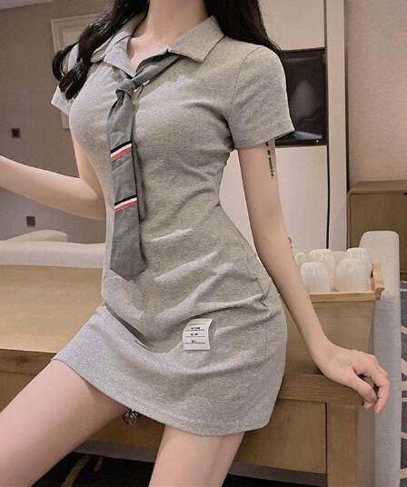 경기 넥타이 차 휴식 디자인 센스 품격 POLO 칼라 드레스 여름 고급 달콤한 핫걸 섹시함 타이트 스커트