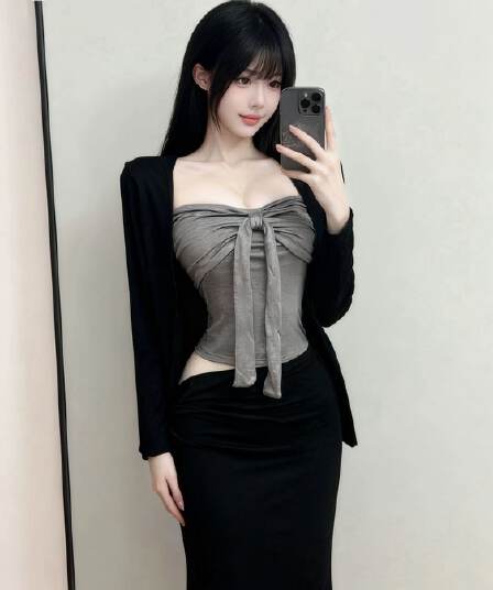 섹시함 나비 매듭 조끼 슬립 긴팔 오픈 가디건 여성 가을 지방 mm 슬림해 보이는 순수한 욕망 타이트 스커트 반신 스커트 3종 세트