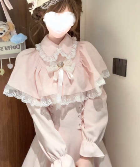일본식 달콤함 핑크색 클리어 부서 레이스 조각 나비 매듭 페이크 레이어드 망토 숄 lolita 치마 로리타