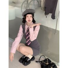 批发学院风polo领格子衬衫连衣裙女<b class='q'>春</b>秋纯欲包臀裙高级感内搭短款裙子