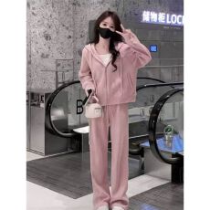 批发慵懒休闲运动服套装女<b class='q'>春</b>秋学生韩版宽松时尚连帽卫衣阔腿裤两件套
