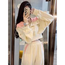 批发盐系网红炸街连帽卫衣运动套装女<b class='q'>春</b>秋季减龄时尚阔腿裤休闲两件套