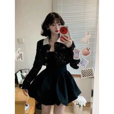 批发法式重工小香风套装女春秋新款高级感千金短外套蓬蓬<b class='q'>连衣裙</b>两件套
