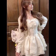 批发法式甜美独特超好看开衫外套蓬蓬蛋糕<b class='q'>连衣裙</b>两件套小个子春秋穿搭