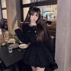 批发富家千金小香风套装女秋冬高级感气质名媛短外套蓬蓬<b class='q'>连衣裙</b>两件套