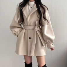 批发夹棉黑色毛呢外套女中<b class='q'>长款</b>秋冬季小个子加厚风衣小香风短呢子大衣