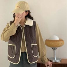 批发马甲女新款2026外穿宽松韩版背心高级感小坎肩小香风羊羔毛羽绒棉