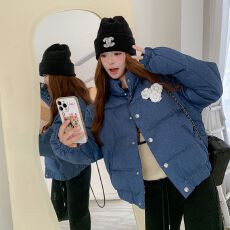 批发韩系东大门超火新款蓝色牛仔女冬季短款棉服面包服立领棉衣<b class='q'>外套</b>